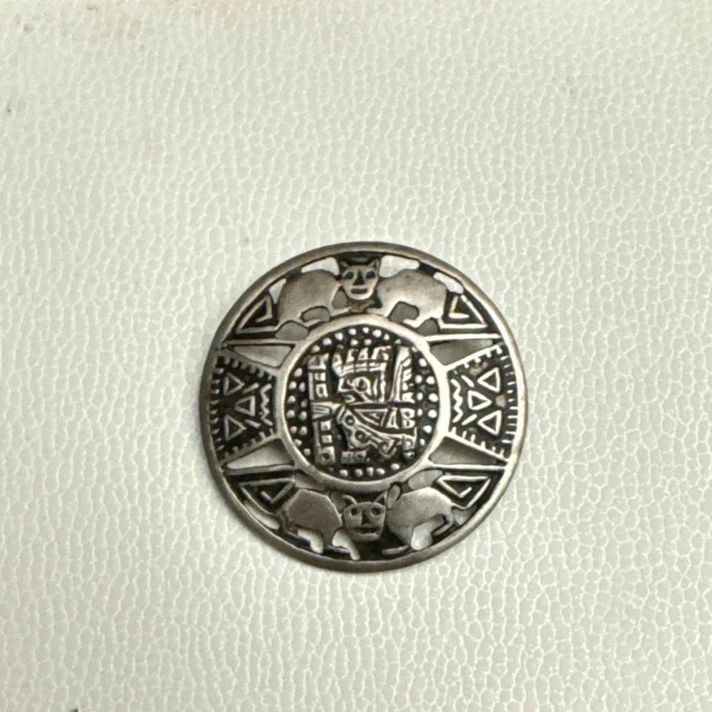 Vintage South American Brooch Pin Sterling Silver 925 Cat Motif